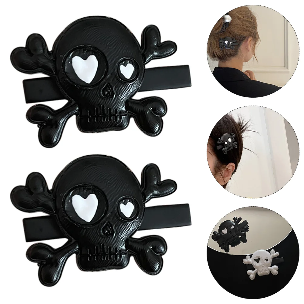 2 Pcs Skull Hairpin Punk Style Halloween Party Accessories Costume Barrette For Kids Pearlescent Hair Clip Claw