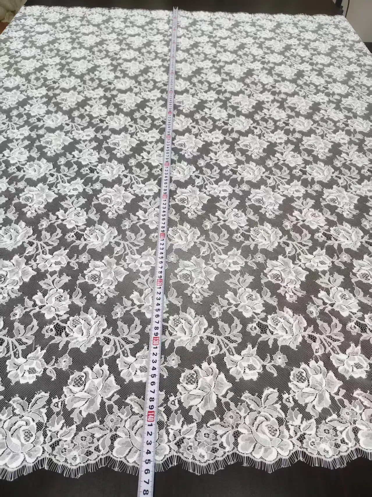 Large Rose Floral Eyelash Chantilly Lace Fabric Sheer Tulle Embroidered Lace for Wedding Dress Veil Evening Gown