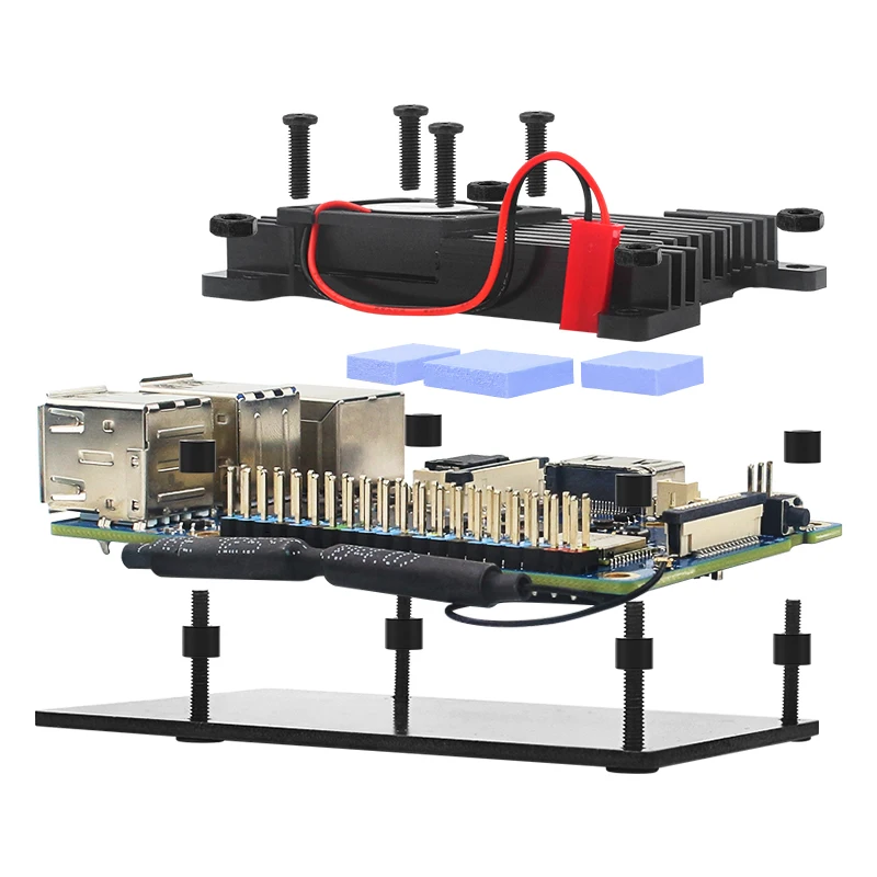 Carcasa de aleación de aluminio Orange Pi 3B con ventilador de refrigeración, disipación de calor pasiva activa, radiador de Metal Enclouse para Orange Pi 3B