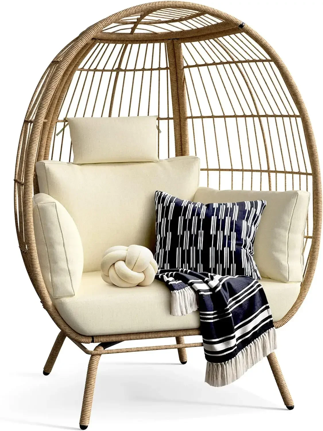 Hanging Egg Chair 2 in 1, 370lbs Capacity Large Eggs Chairs with Stand Cushion, Outdoor Egg Chair