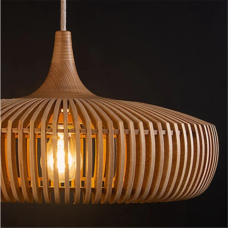 Japanese Wabi Sabi Wooden Pendant Light  Slatted Hollow-out Shadow Pendant Lamp  Walnut Tone Light for Dining Living Bedroom