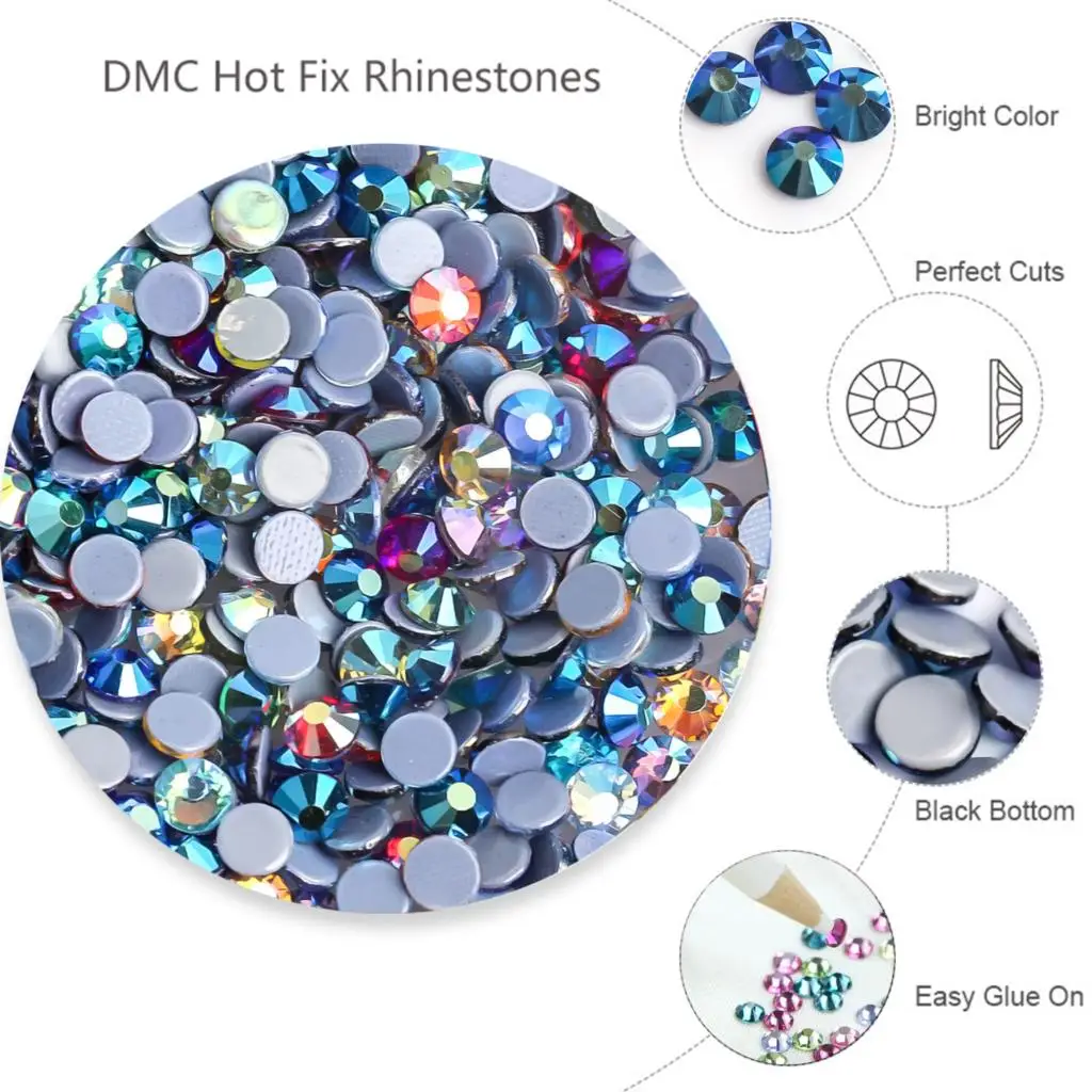 Big bag 42 Pop Colors Wholesale Large Packing DMC Hotfix Rhinestones Flatback Glass  Iron On For Wedding Dress Decorations