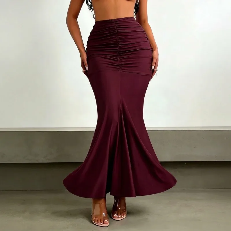 

Trendix High Waist Pleated Skirt Women Slim Retro Folds Patchwork Solid Skirts Summer Street Fashion Party Elegant Evening Skirt