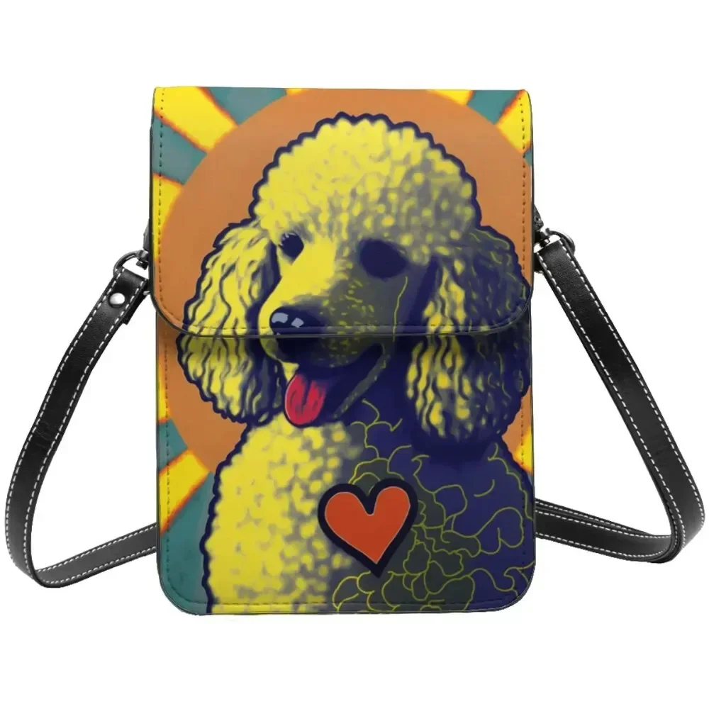 

Poodle Vintage Dog Shoulder Bag Animals Kawaii Office Woman Mobile Phone Bag Fashion Vintage Leather Bags
