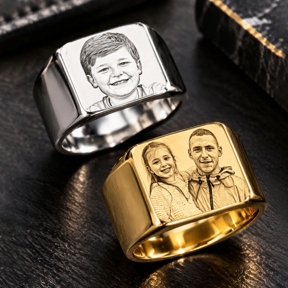 Personalized With Photo Ring Custom Portrait Stainless Steel Ring For Men Birthday Jewelry Gift For Husband Memorial Gift