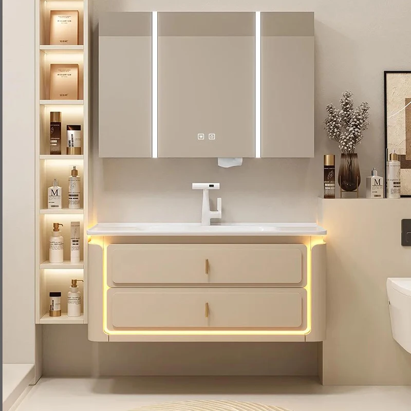 

Luxury Bathroom Cabinets with Smart Mirror Bathroom Washbasin Vanity Cabinet with Integrated Ceramics Sink Bathroom Furniture