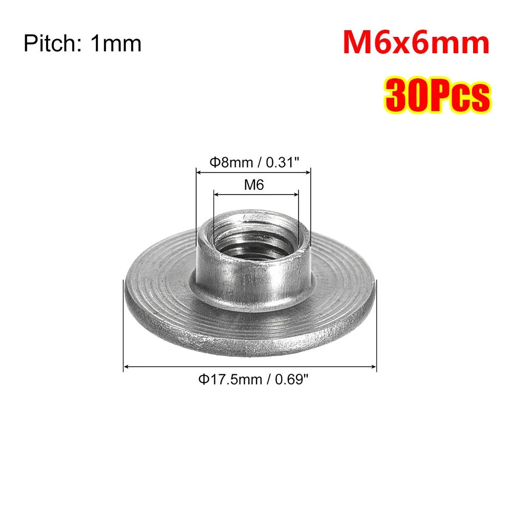30Pcs M6 M8 Tee Nut Round Base Through Hole Flange Insert Nut 6-20mm Height Female Thread T-Shaped Weld Nut