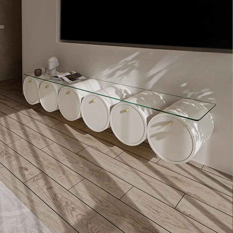 

Solid wood suspended TV cabinet French cream style light luxury high-end creative