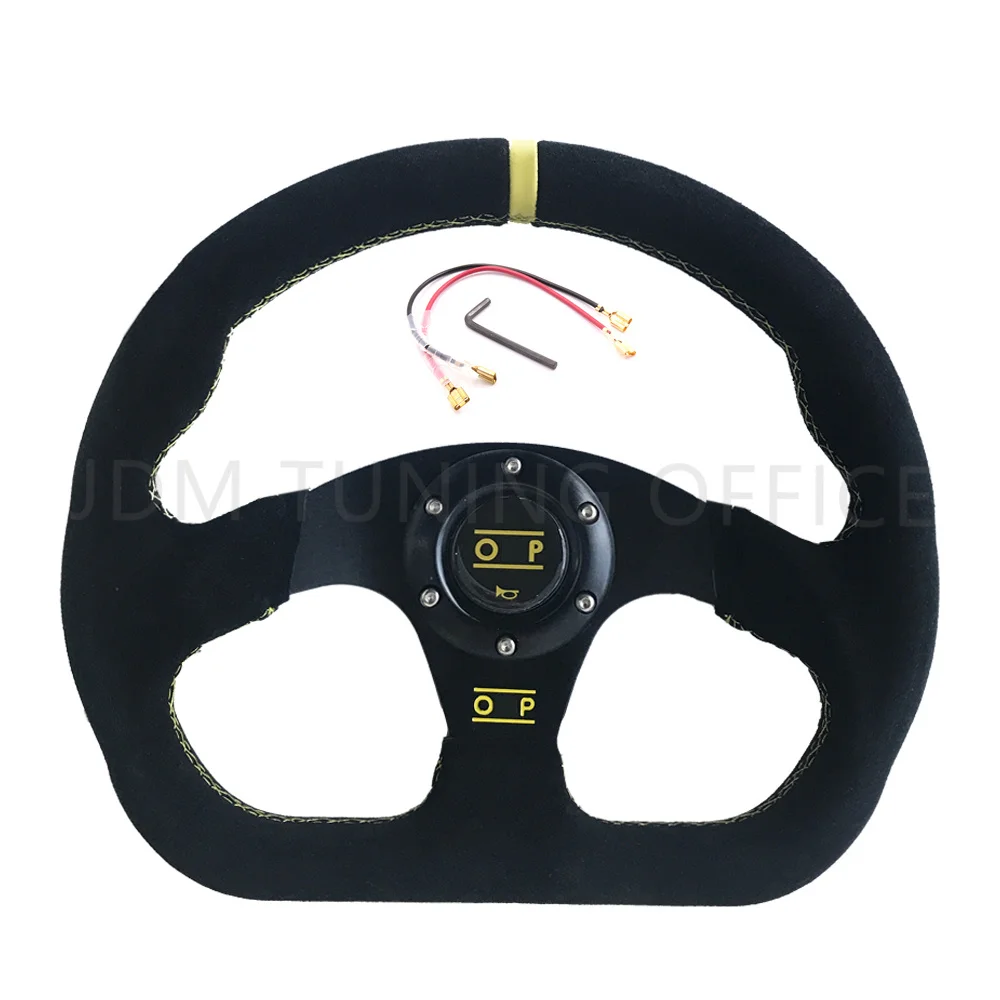 D Shape Modified Car Racing 320mm Flat Drift JDM Suede Steering Wheel Car Styling For OMP Auto Accesories