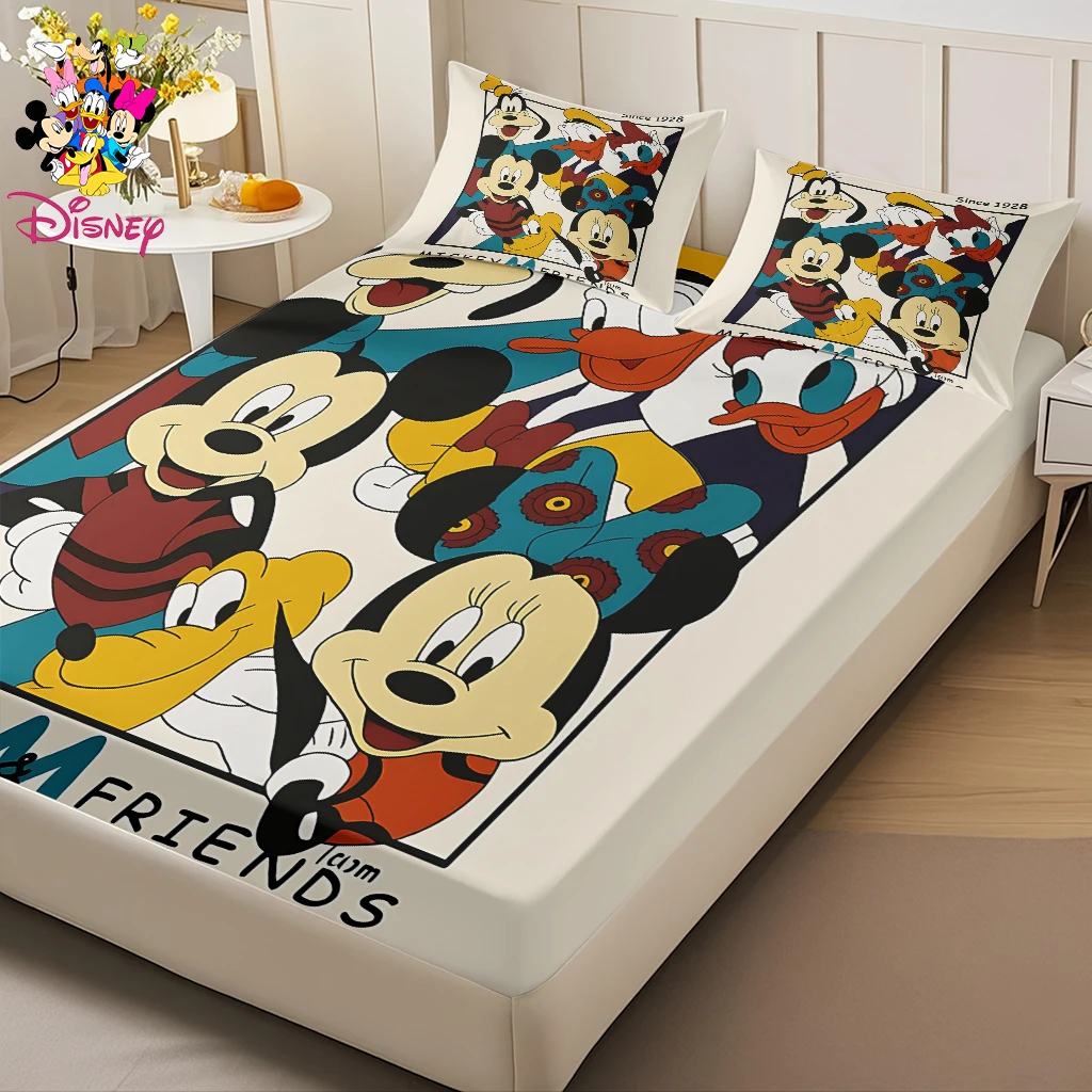 2/3 قطعة ديزني ميكي الأسرة الرجعية المجهزة ورقة مجموعة الجلد ودية وتنفس الفراش عطلة هدية للعائلة والأصدقاء