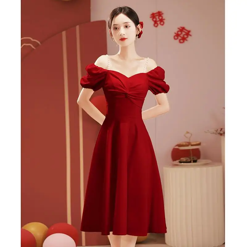 

Beauty-Emily A Line Knee Length Prom Dress Spaghetti Stap Short Sleeve Party Cocktail Gowns Sweetheart Zipper Homecoming Dreses