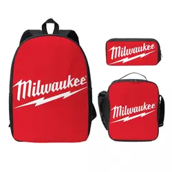 Popular W-milwaukeed Logo Backpack 3PC-Set New 3D printed student backpack clutch bag shoulder bag pencil bag Lunch Bag