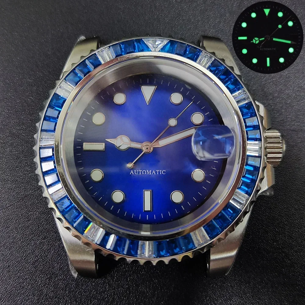 40mm NH35 Case Colorful Diamond Bezel Stainless Steel Sapphire Glass for SUB Yacht NH36 Movement Waterproof 50m Watch Case