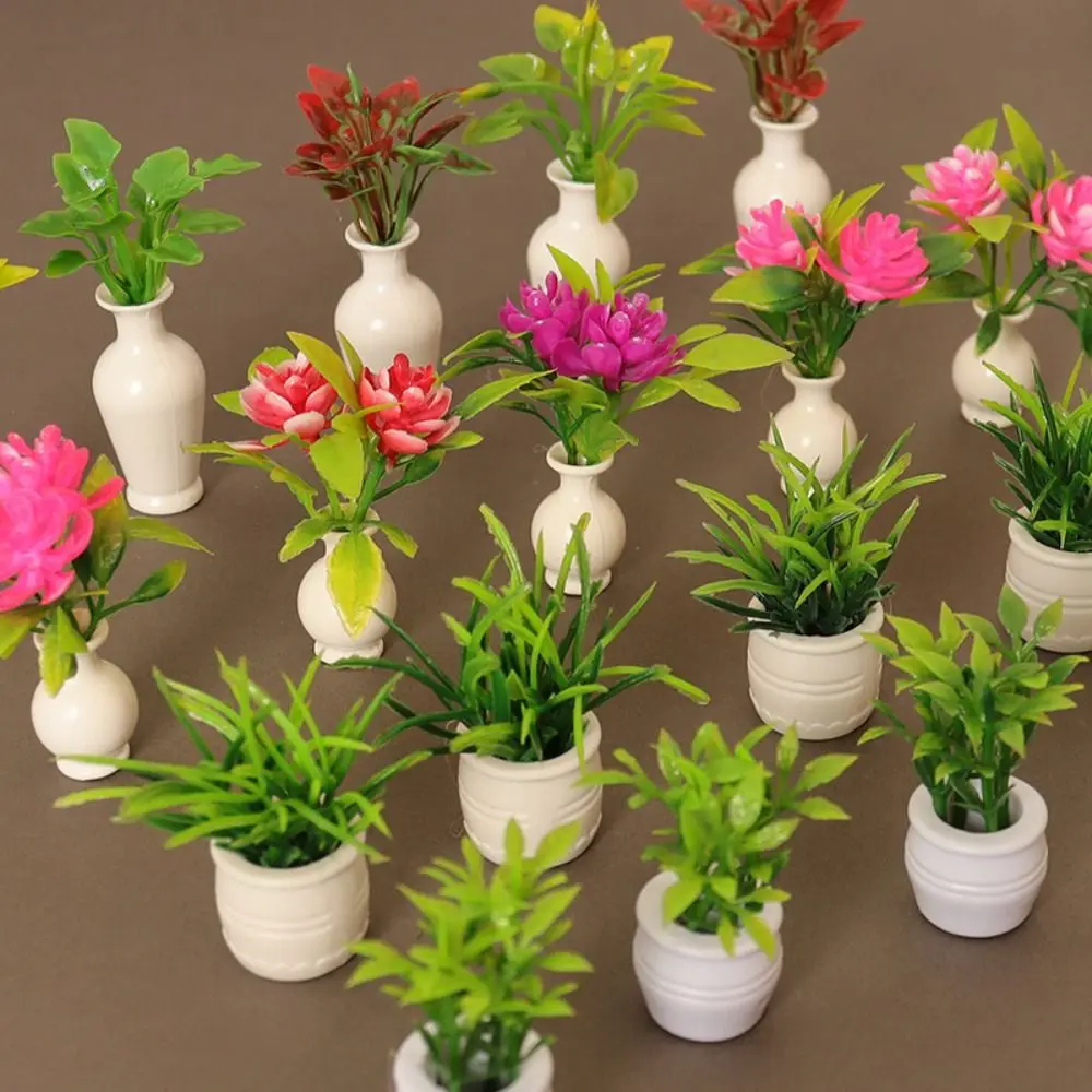 Mini vase de simulation en plastique, maison de courses 1:12, plante verte, fleur finie, maison de beurre en plein air, accessoires de modèle l'inventaire