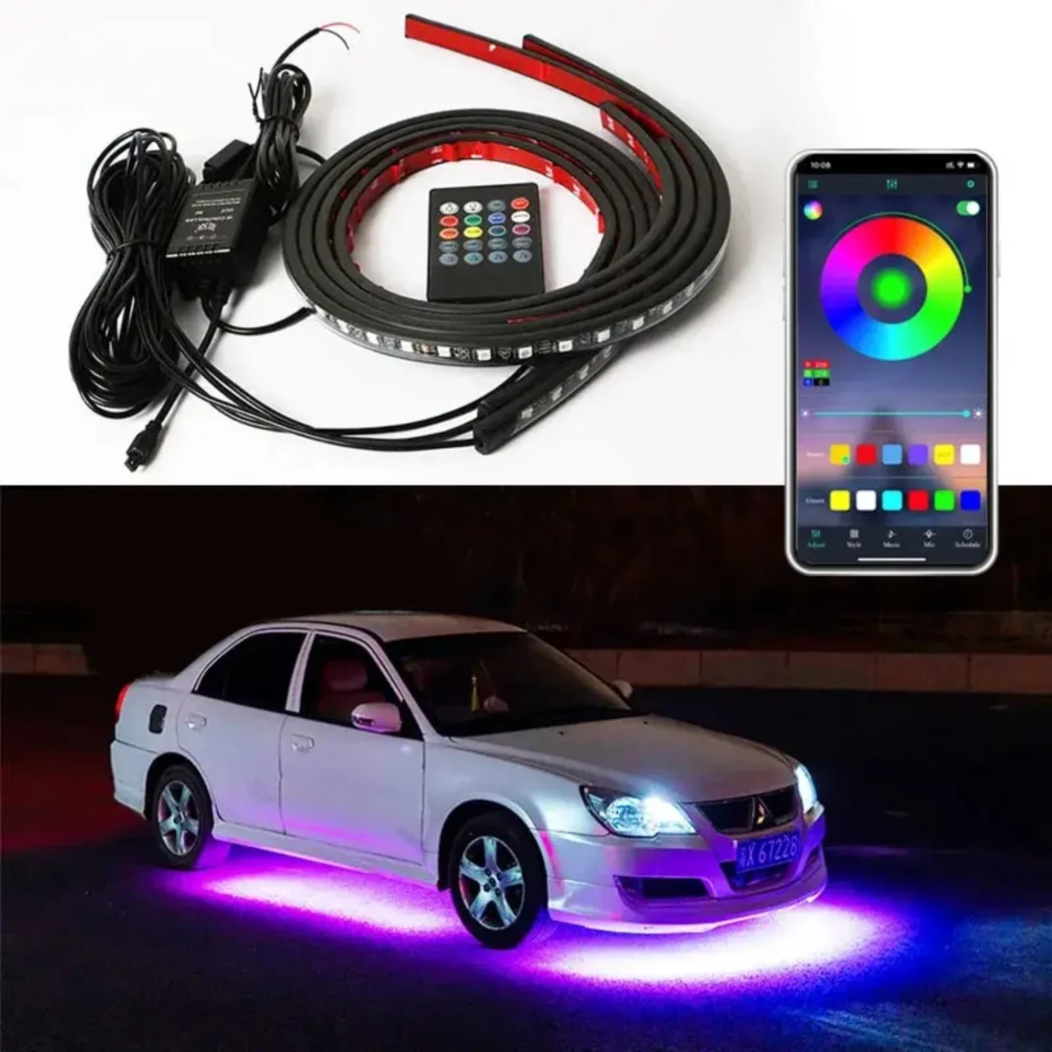 

Enhance your car's atmosphere with these stylish and eye-catching waterproof remote control RGB car chassis decorative strip lig