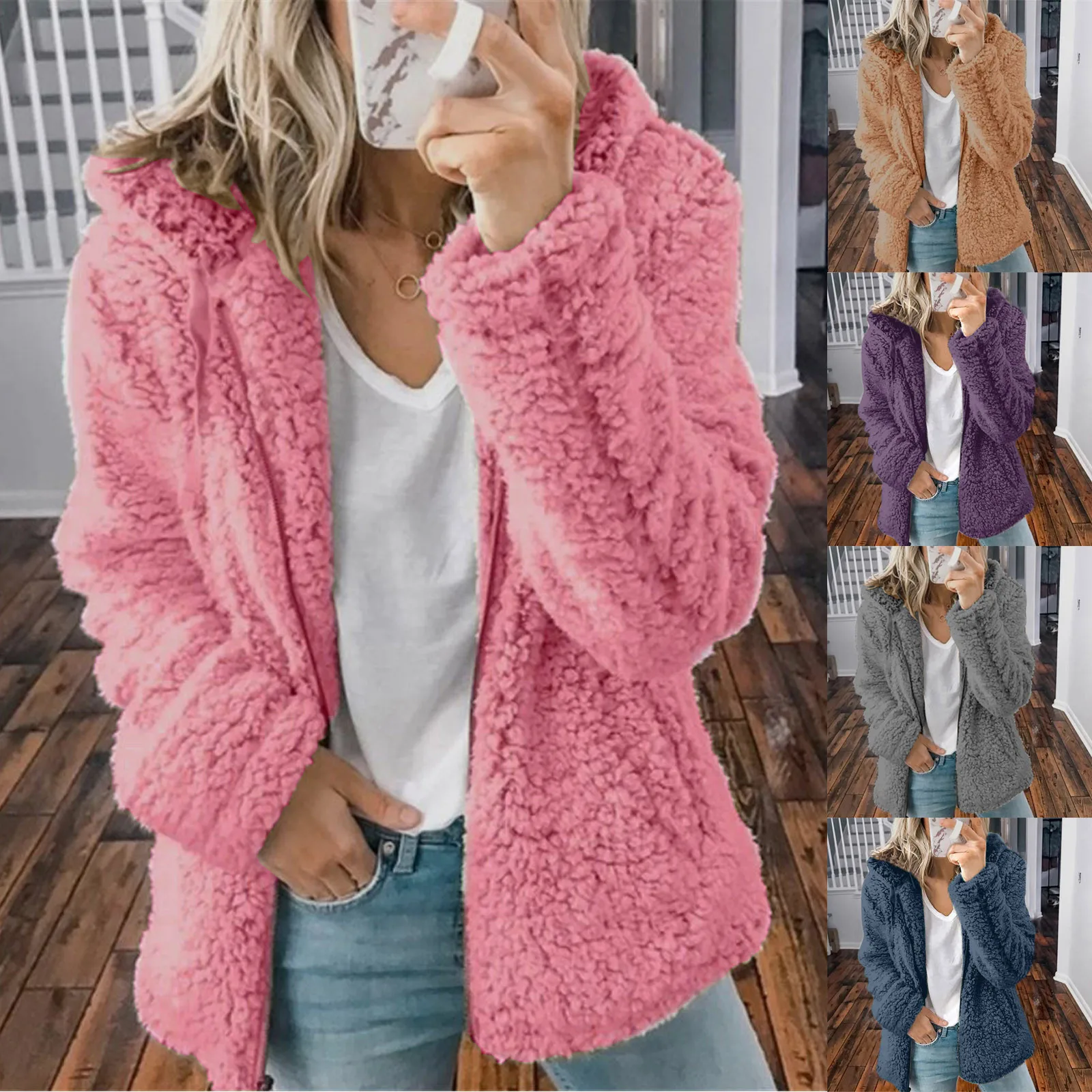 2024 Winter Clothes Women Elegant Bear Teddy Faux Fur Coat Thick Warm Soft Fleece Jacket Female Pocket Zipper Coat Vest Femme