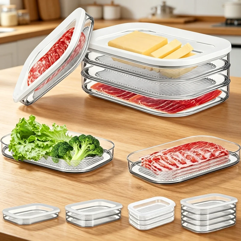 Conteneur empilable pour charcuterie, légumes et fruits, avec couvercle, pour réfrigérateur, ustensiles de conservation pour la cuisine