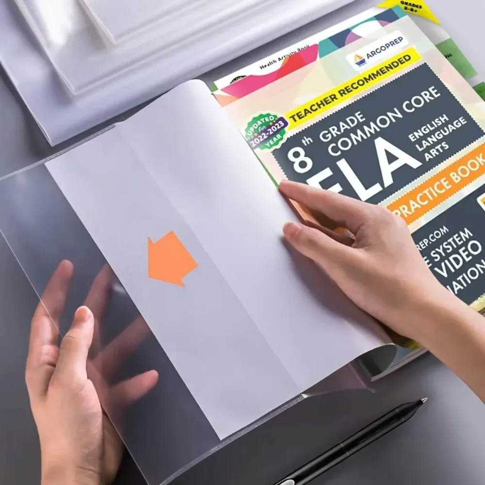 Capa de livro de plástico a4/16k/a5, à prova d'água, resistente ao desgaste, capa protetora de pvc, fechamento autoadesivo com 10 peças