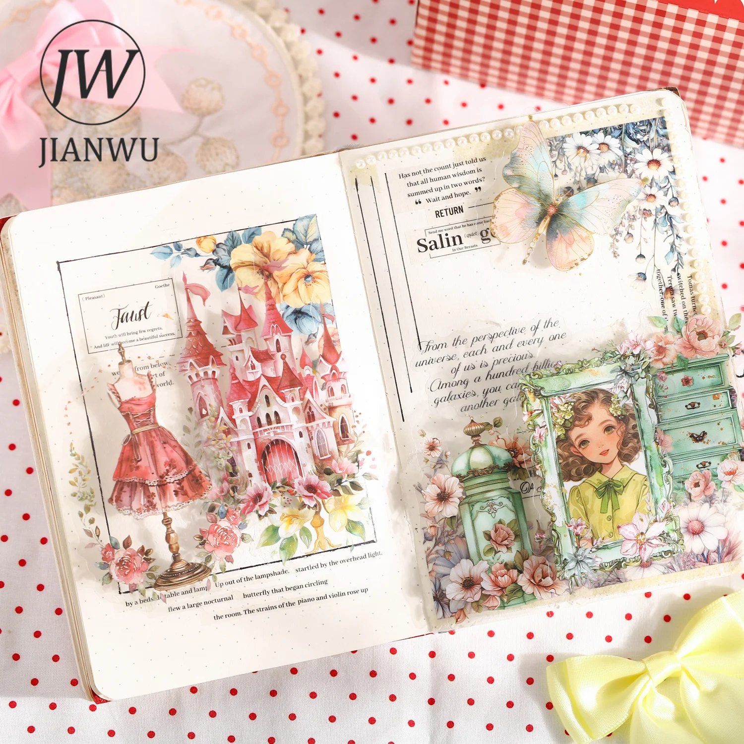JIANWU Vintage Flower Skirt Wardrobe Landscape Material Collage Scrapbooking PET Sticker Creative DIY Journal Stationery view 4