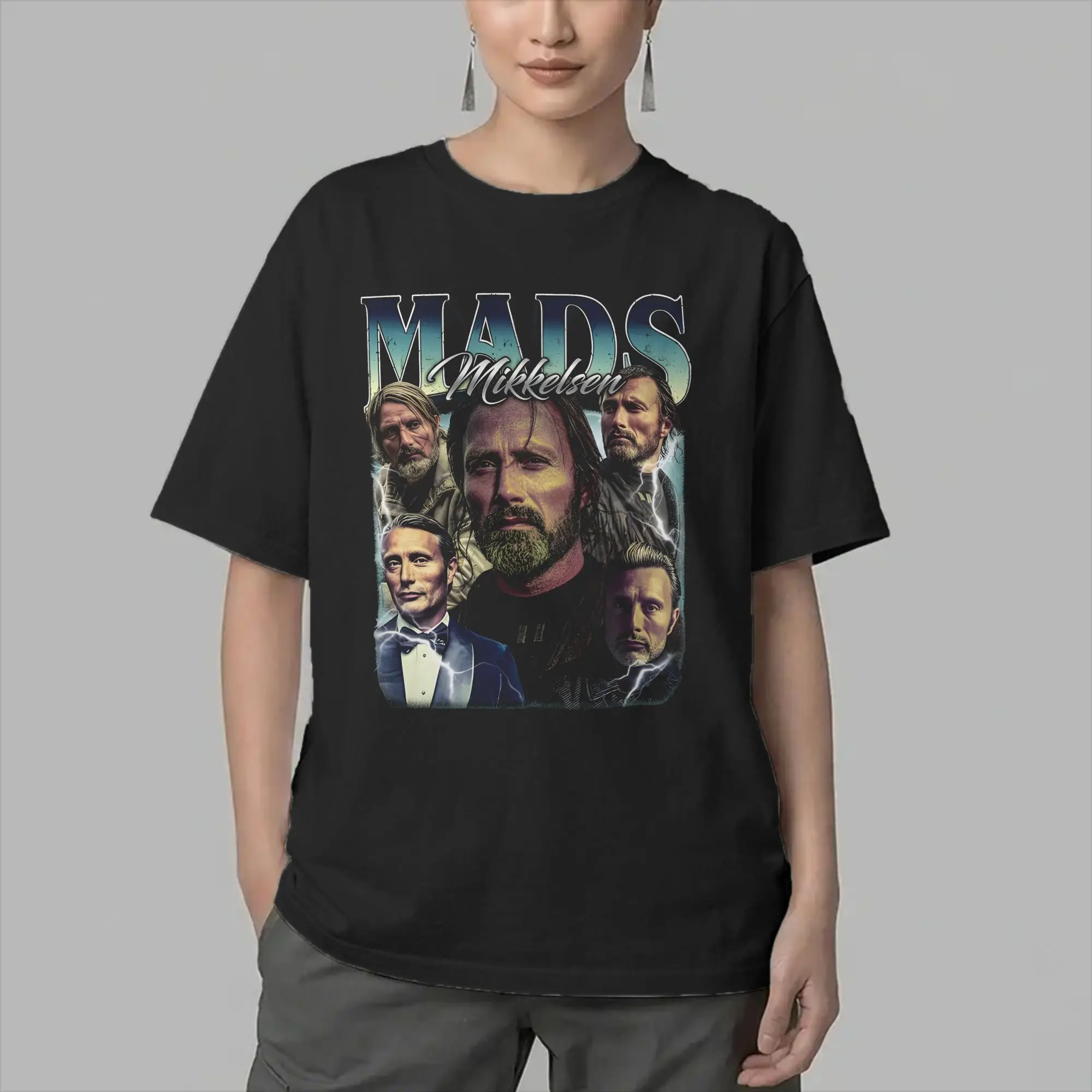 Mads Mikkelsen Actor T-Shirts for Men  Vintage Pure Cotton Tees O Neck Short Sleeve T Shirt Plus Size Clothes