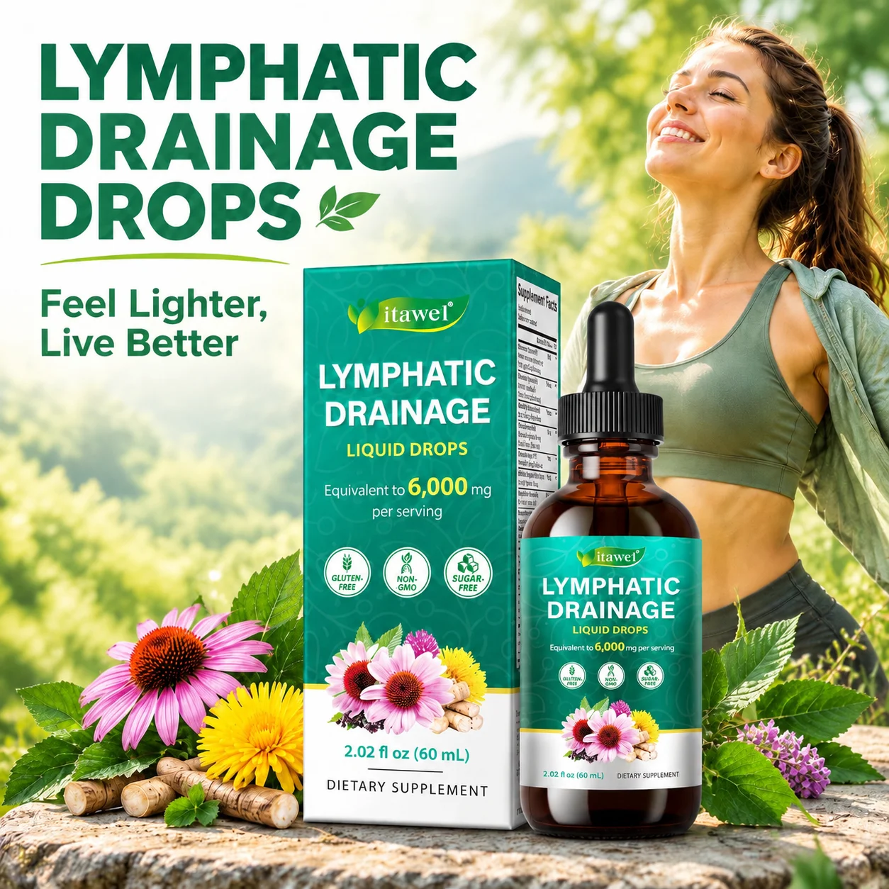 Itawel Lymphatic Drainage Liquid Drop Supports Lymphatic Wellness Body's Natural Balance Overall Wellness & Vitality Sugar free