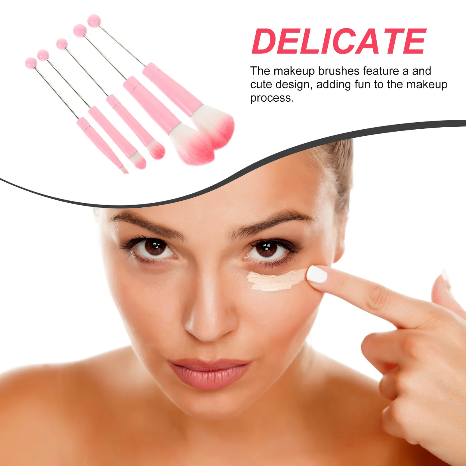 5-delige make-upborstelset Afneembaar kraalontwerp Zachte haren Metalen handvat Lichtgewicht Reisvriendelijk Schattig ontwerp