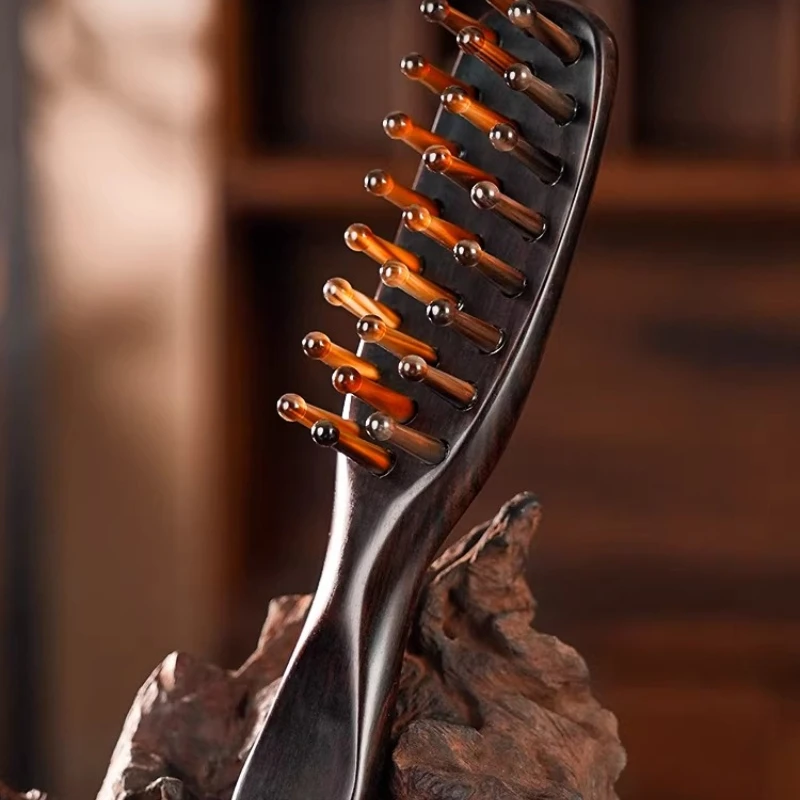 

Ebony white buffalo horn crank massage comb head meridian scalp home electrostatic hair loss woman