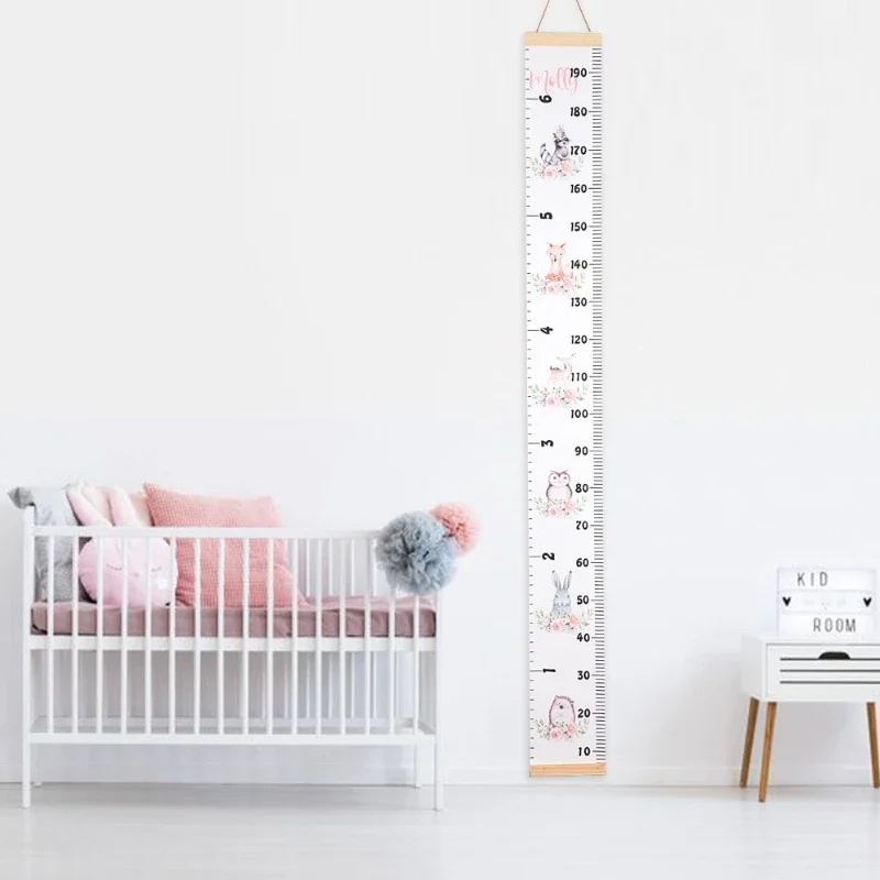 1Pc Stylish Nordic Children Height Ruler Canvas Hanging Dual Use Growth Chart Kids Room Wall Decor