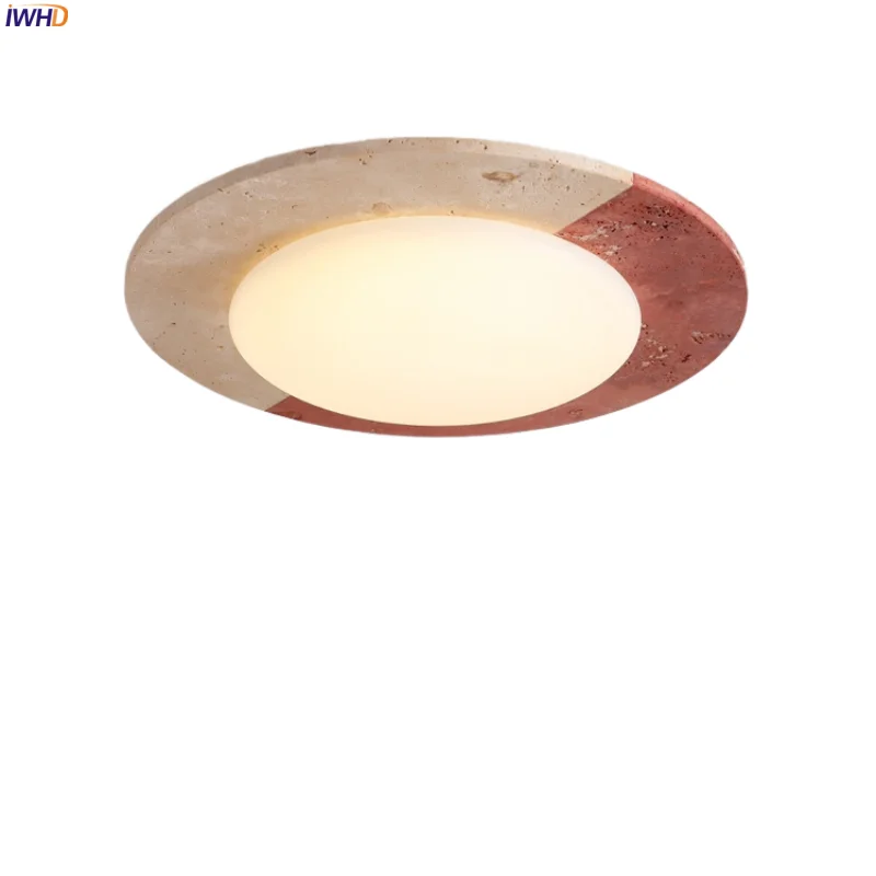 

IWHD Creative Yellow Travertine LED Ceiling Light Bedroom Corridor Home Interior Mid Century Modern Ceiling Lamps Lampara Techo