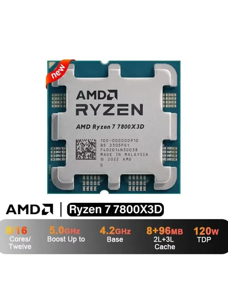AMD Ryzen 7 7800X3D R7 7800X3D 5.0 GHz 8-Core 16-Thread CPU 5NM 96M 100-100000910 Socket AM5 Nouvelle Escalade Sans Refroidisseur