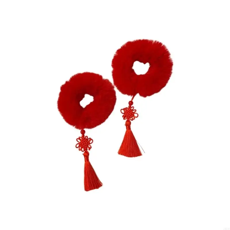 Children's hair accessories with red plush hair rings and bun shaped hair accessories 