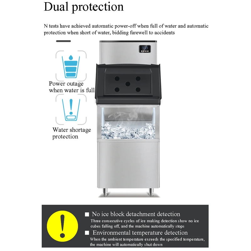Commercial Automatic 200KG Cube Ice Making Machine High Ice making Efficiency Large Storage Easy Maintenance With 1 Year