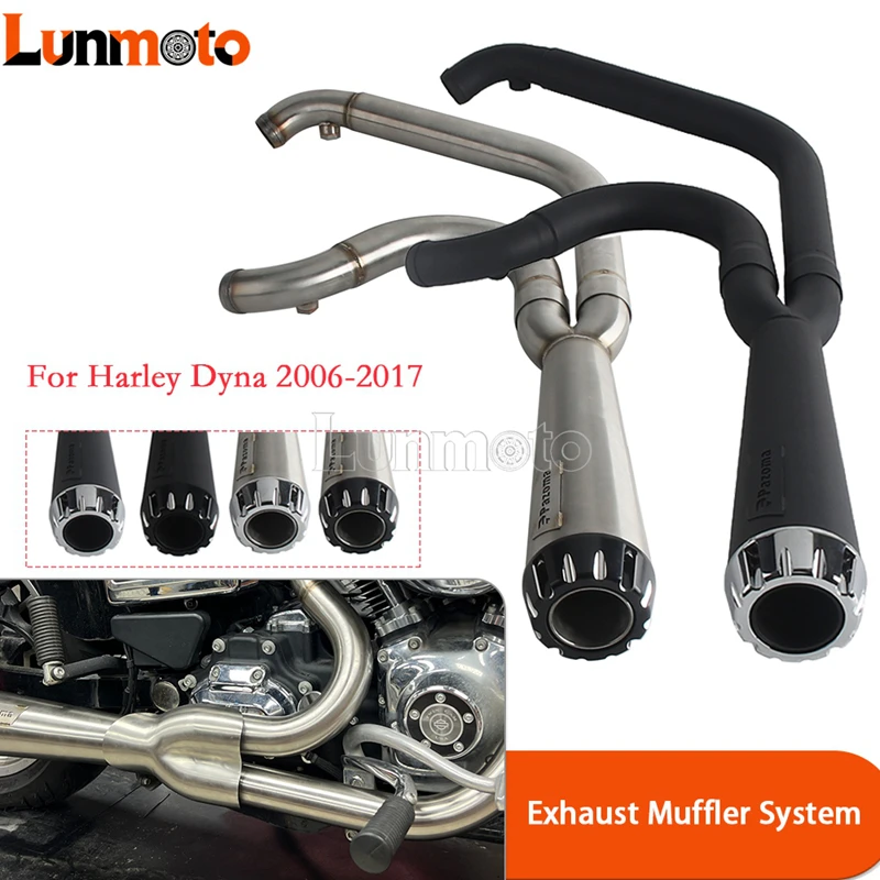 2-in-1 Big Bore 304 Steel Engine Exhaust Pipe Muffler System O2 Adapter Gusset Racing For Harley Dyna FXDF FXDL FXDBB FXDWG CVO