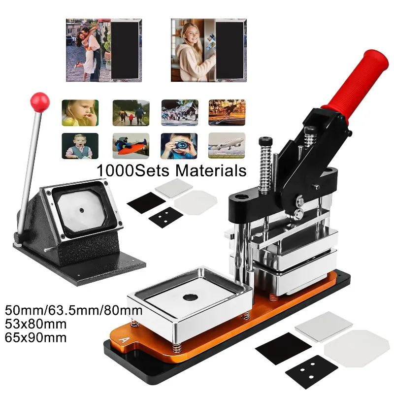 

DIY квадратный магнит на холодильник, легкий пресс для бейджей с резаком для бумаги и 1000 шт. материалов для наклеек на холодильник