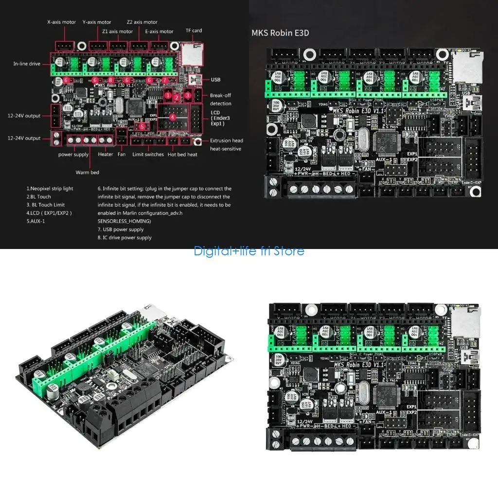 

E06D 3D Printer Motherboard Replacement for MKS Robin 3D Printer Motherboard 32 Bit Control Board for CR10 Ender3