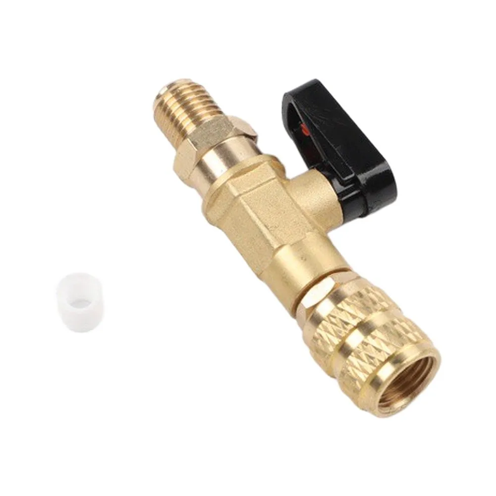 HVAC Service Adapter 1 4 SAE Adapter 5 16 To 1 4 SAE Thread Built-in Shut-off Ball Valve Red Charging And Vacuuming For R410A