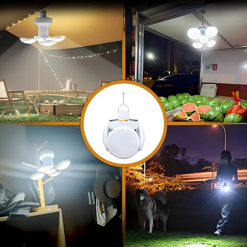 1 Solar Folding Light Strip Hook Portable Charging LED Light Bulb Camping Portable Flashlight Suitable for Outdoor Courtyards