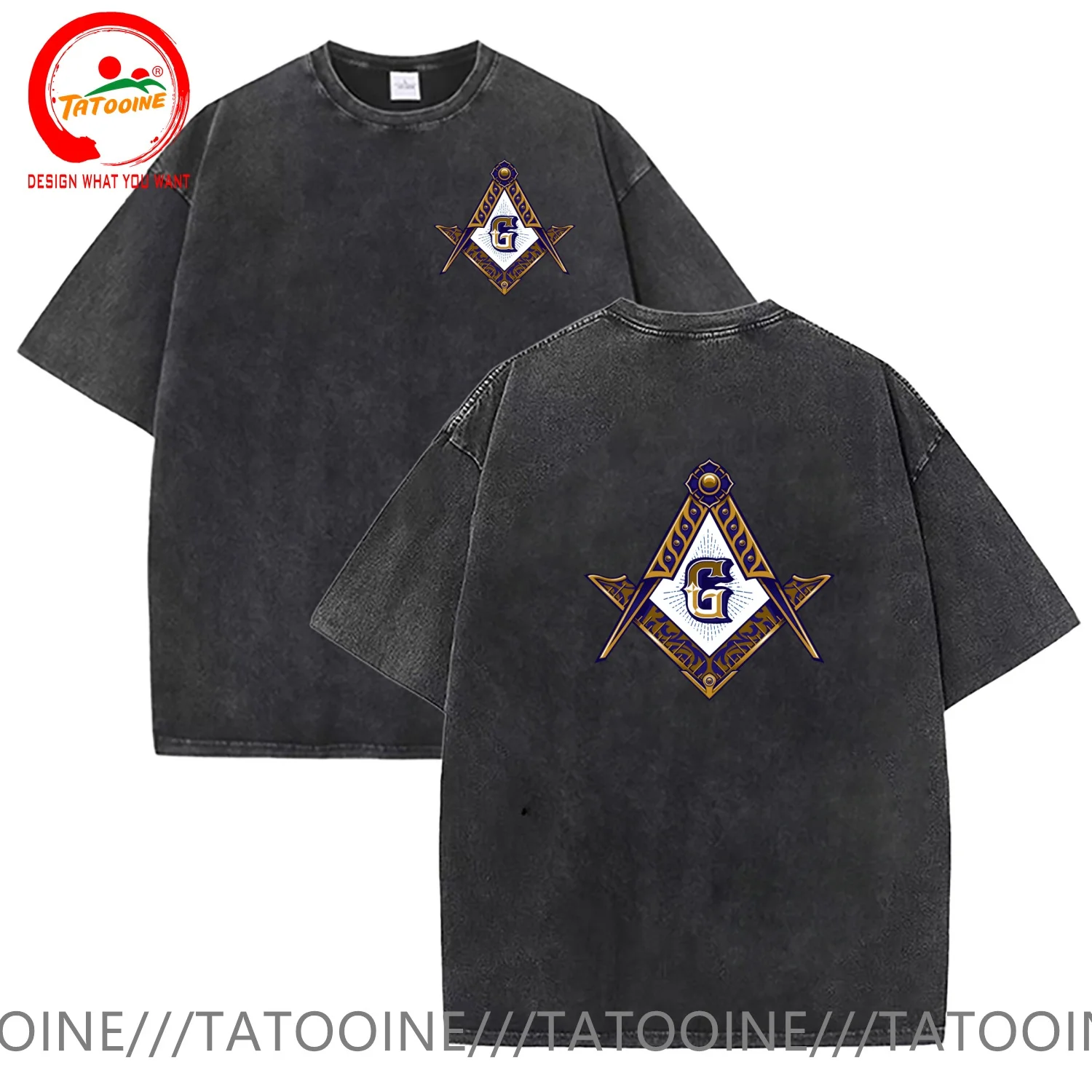 

Vintage Washed Cotton T-Shirt Funny Mason Masonic Emblem T Shirt Men Summer Casual T Shirt Soft Fashion TeeShirt