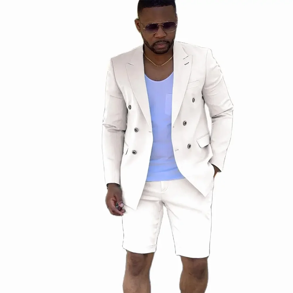 

New Design Men's Suits Double Breasted Short Pants Summer Beach Wedding Groom Suit Casual Business Best Man Blazer