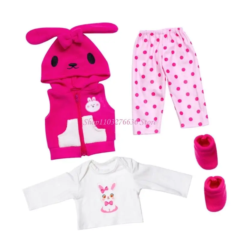 R6FD Ropa muñeca 18 pulgadas Conjunto renacimiento lavable tela suave con patrón dibujos animados