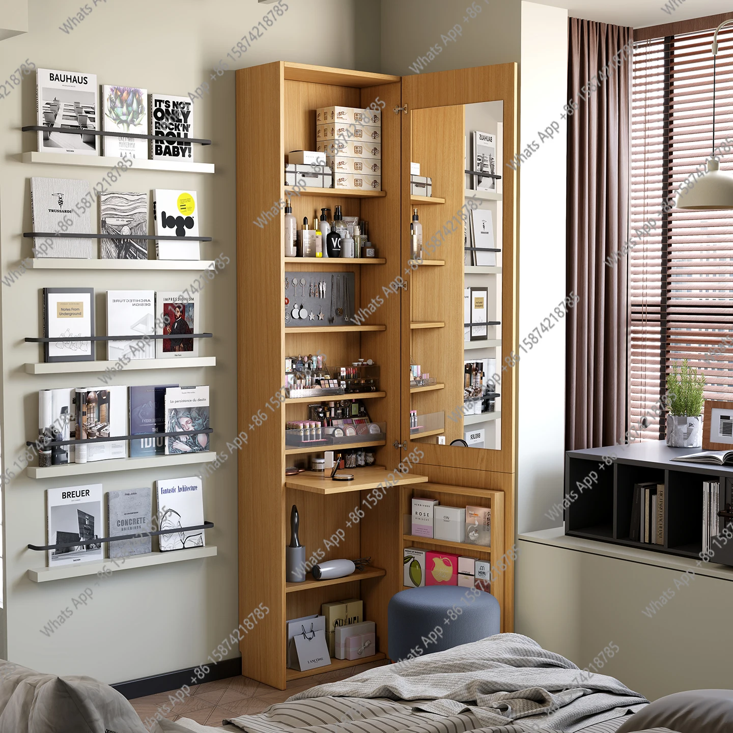 

Makeup table, dresser, storage cabinet, integrated multi-layer cosmetic locker, floor rack, bedside table