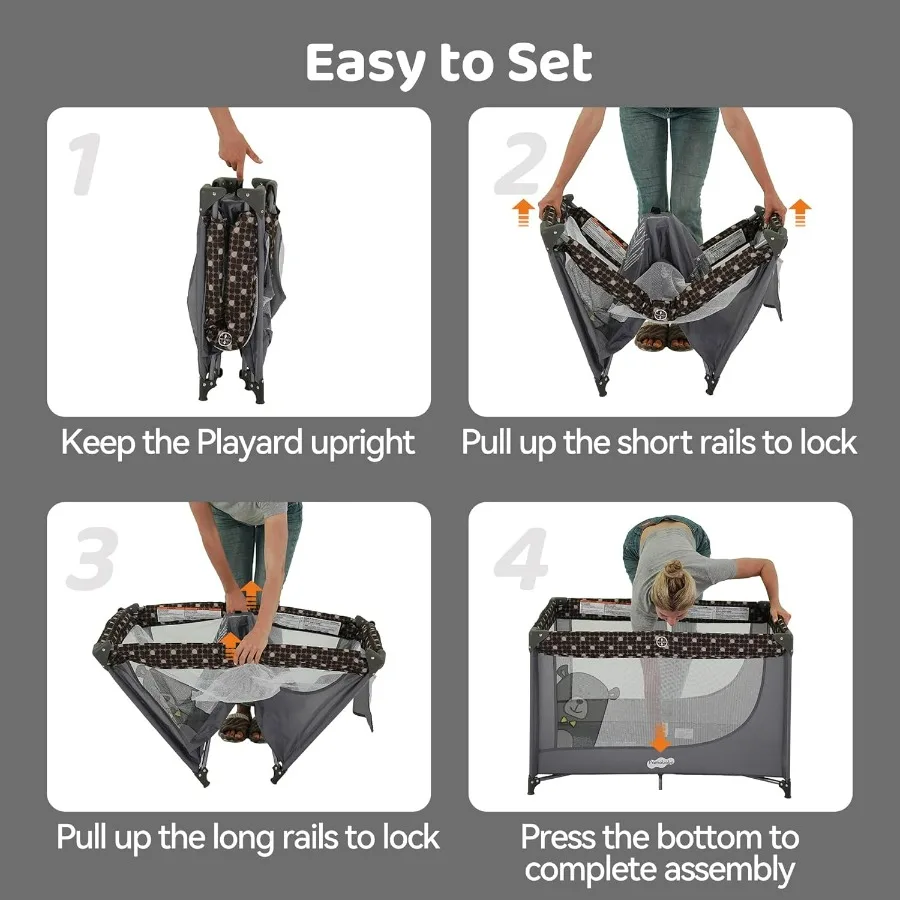 Cercadinho portátil para berço com colchão e bolsa de transporte cinza