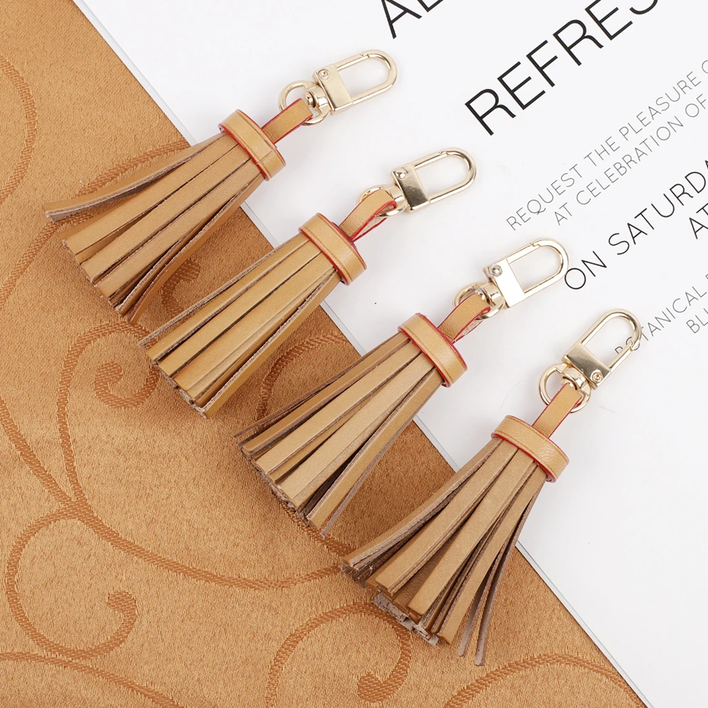 Green Material Vegetable Tanned Leather Tassel Key Chain Tan Pendant Bag Accessories High Quality Bag Pendant For Bags Handbag