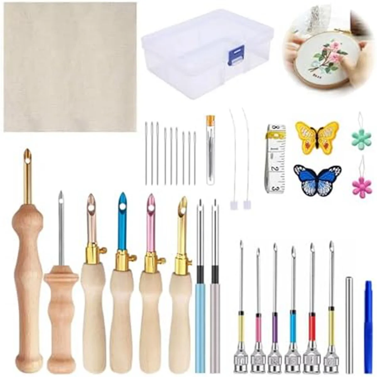 35Pcs Punch Needle Kit,Punch Needle Tool Adjustable Punch Needle Embroidery Kits for Embroidery Floss Stitching Beginner