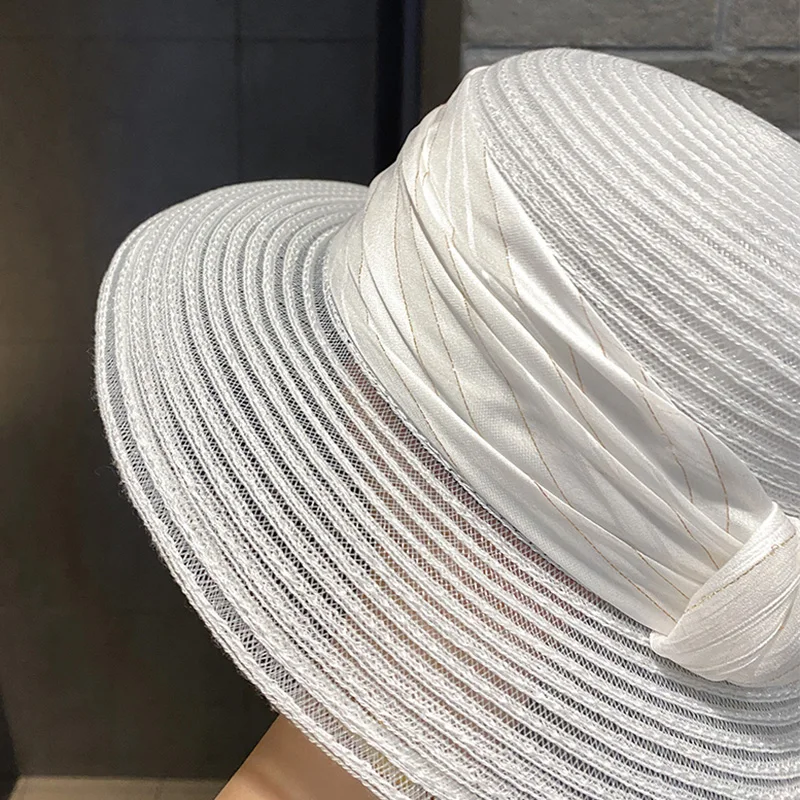 French Elegant Hepburn Style Harajuku Bucket Hats For Women Summer Beach Wide Brim Sunscreen Hat Basin Hat Fashion Casual Caps image 5
