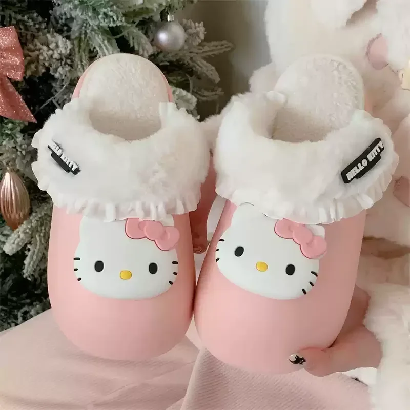 Miniso Kuromi My Melody Hanton Fun Ugly Fish Moon Shoes Detachable Waterproof Indoor Outdoor Cotton Slippers Female Winter Gift