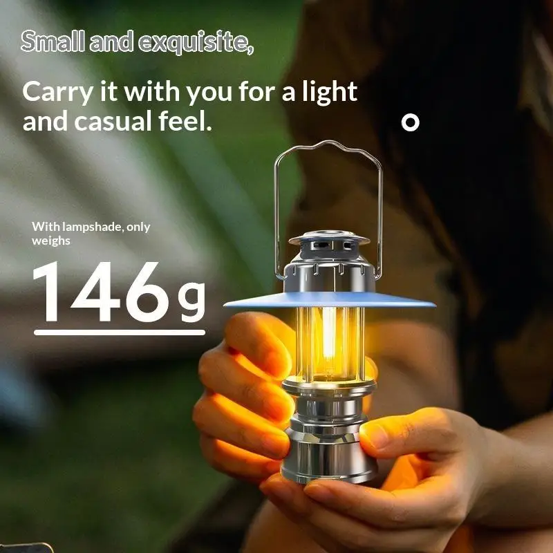 Portable Rechargeable LED Camping Lantern 3 Modes Waterproof 10H Runtime Metal Hook for Backpacking Fishing Trips