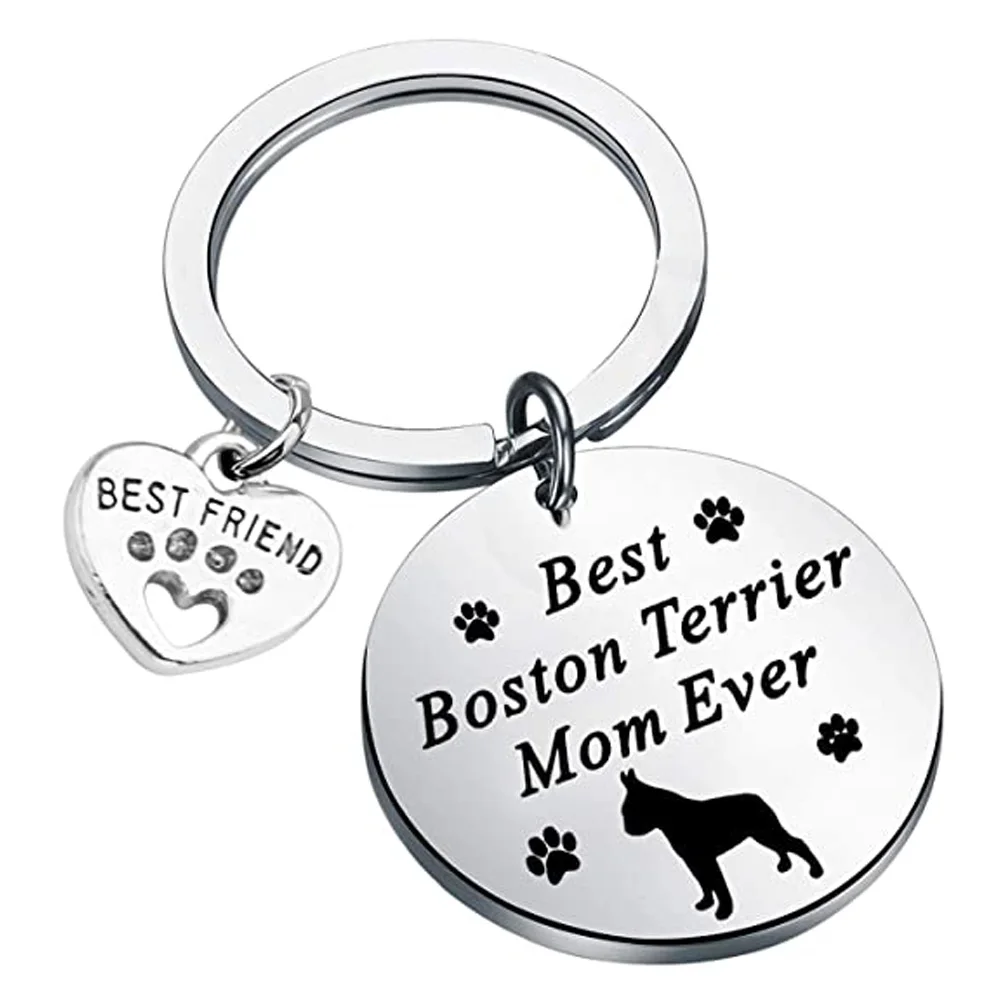 Dog Mom Boston Terrier keychain Keyring Key Chain My Hero Girl Mom Stainless Steel Jewelry