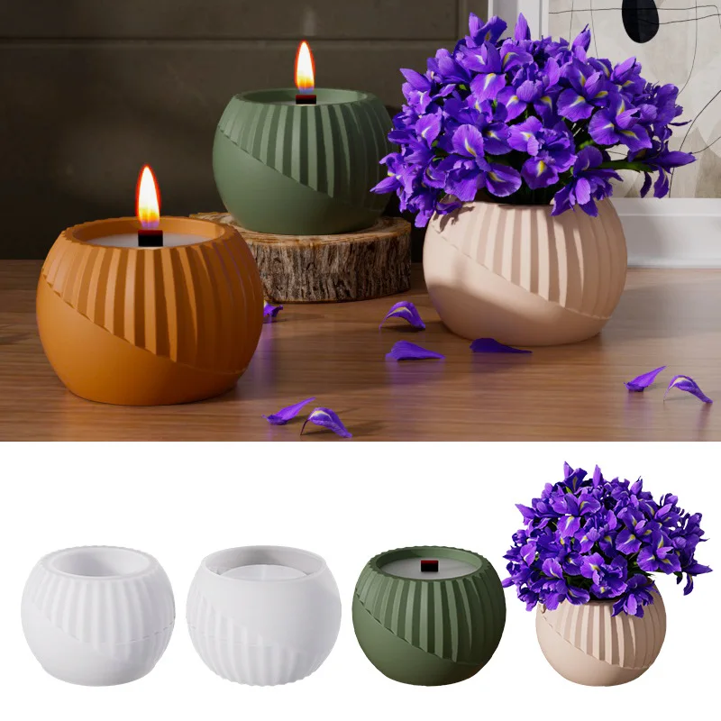 Nordic Style Vertical Striped DIY Aromatherapy Gypsum Silicone Mold  Minimalist Potted Planter Candle Cup Mold Baking Cake Tool