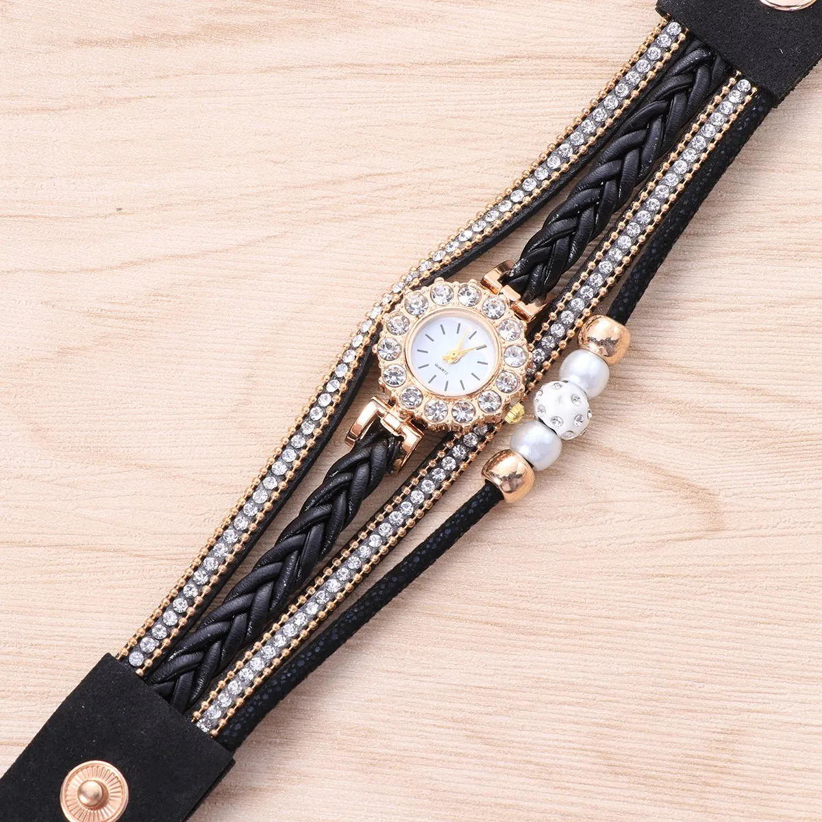 

Women Weave Fashion Quartz Bracelet Diamond-Studded Multi-Layer Quartz Bracelet Red For Party Daily Wedding Gift